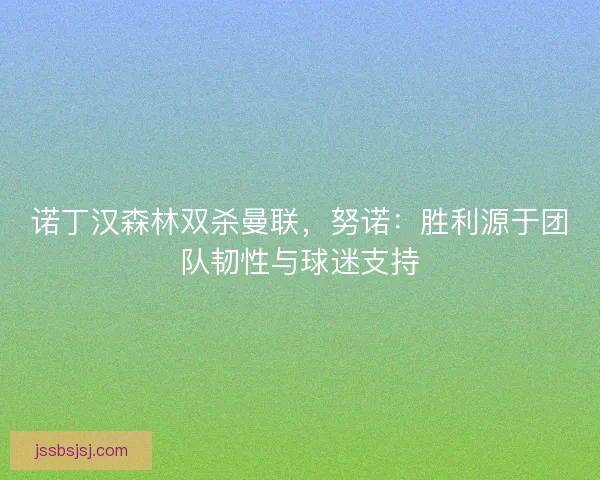 诺丁汉森林双杀曼联，努诺：胜利源于团队韧性与球迷支持
